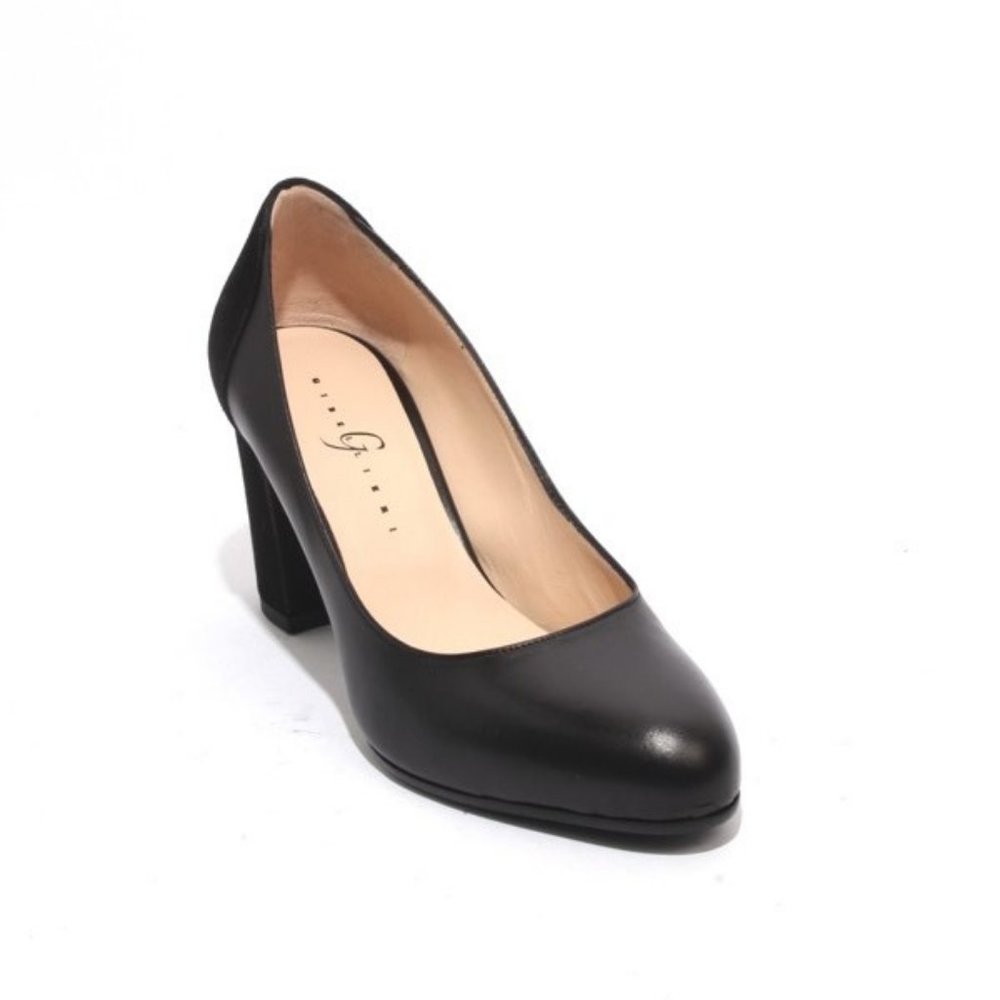 ITALIAN Black Leather Suede Classic Heel Pump Shoe